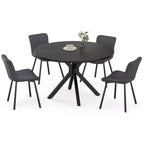 Tavolo da pranzo rotondo per 4-6 persone, nero / naturale / noce, gambe a croce in metallo