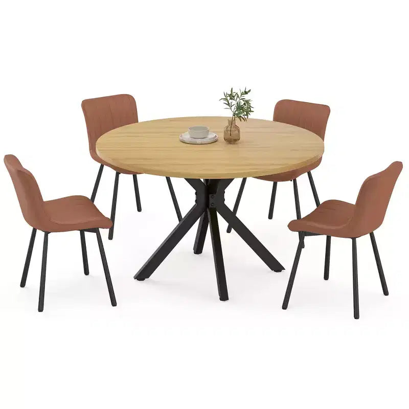 Tavolo da pranzo rotondo per 4-6 persone, nero / naturale / noce, gambe a croce in metallo