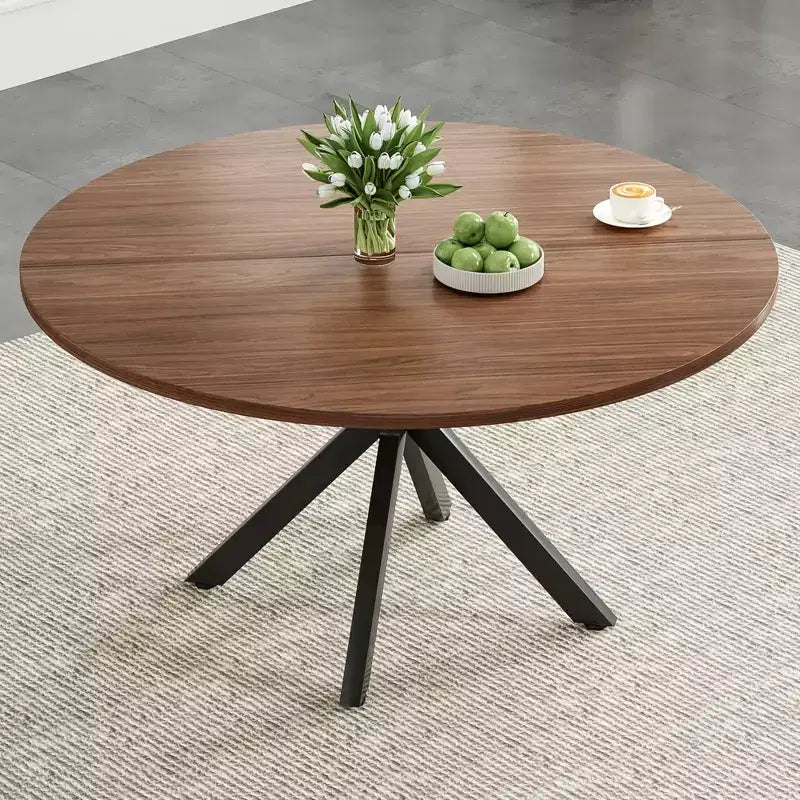Tavolo da pranzo rotondo per 4-6 persone, nero / naturale / noce, gambe a croce in metallo