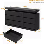 Cassettiera moderna 63" in bianco e nero a 9 cassetti con luci LED e stazione di ricarica