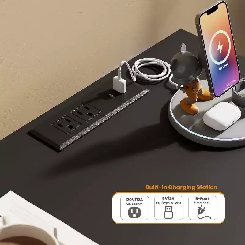 Cassettiera moderna 63" in bianco e nero a 9 cassetti con luci LED e stazione di ricarica