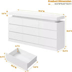 Cassettiera moderna 63" in bianco e nero a 9 cassetti con luci LED e stazione di ricarica
