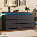 63 Inch TV Stand with LED Lights & Charging Station Smart Modern Dresser, 9-Drawer Storage Cabinet for Bedroom