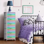 Comodino a 6 cassetti in tessuto con struttura in acciaio e piano in legno – Multicolore, Singolo