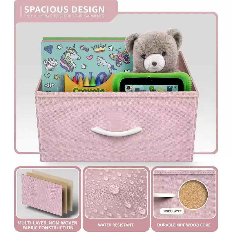 Comodino a 6 cassetti in tessuto con struttura in acciaio e piano in legno – Multicolore, Singolo