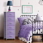 Comodino a 6 cassetti in tessuto con struttura in acciaio e piano in legno – Multicolore, Singolo