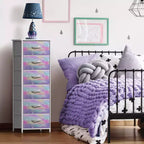 Comodino a 6 cassetti in tessuto con struttura in acciaio e piano in legno – Multicolore, Singolo