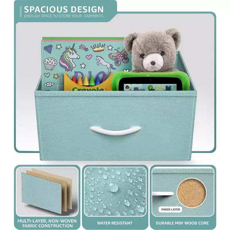 Comodino a 6 cassetti in tessuto con struttura in acciaio e piano in legno – Multicolore, Singolo