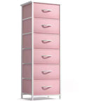 Comodino a 6 cassetti in tessuto con struttura in acciaio e piano in legno – Multicolore, Singolo