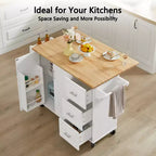 Carrello da cucina con isola a ribalta marrone/bianco retrò con 3 cassetti e armadietto a 2 ante