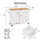 Carrello da cucina con isola a ribalta marrone/bianco retrò con 3 cassetti e armadietto a 2 ante