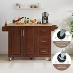 Carrello da cucina con isola a ribalta marrone/bianco retrò con 3 cassetti e armadietto a 2 ante