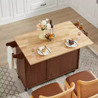 Carrello da cucina con isola a ribalta marrone/bianco retrò con 3 cassetti e armadietto a 2 ante