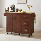 Carrello da cucina con isola a ribalta marrone/bianco retrò con 3 cassetti e armadietto a 2 ante