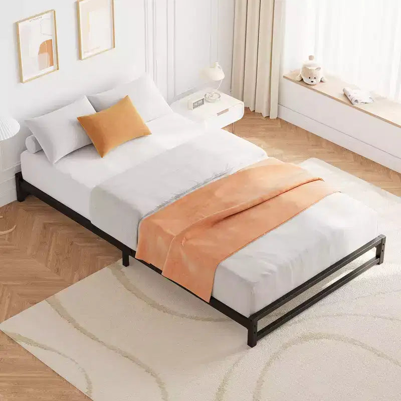 Struttura letto a piattaforma in metallo nero, senza testiera, senza bisogno di rete a molle, singolo/matrimoniale alla francese/matrimoniale
