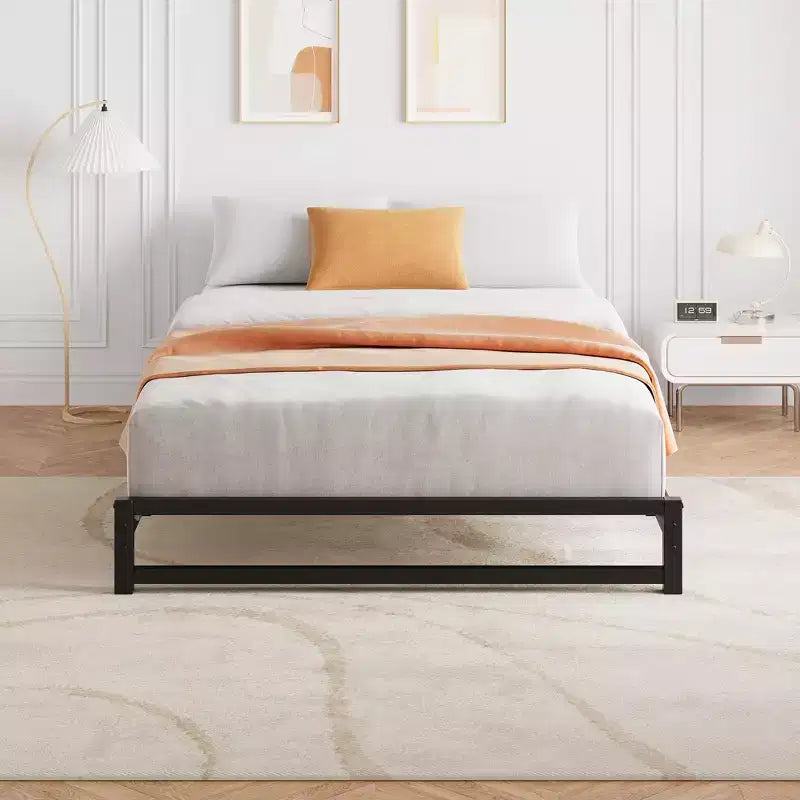 Struttura letto a piattaforma in metallo nero, senza testiera, senza bisogno di rete a molle, singolo/matrimoniale alla francese/matrimoniale