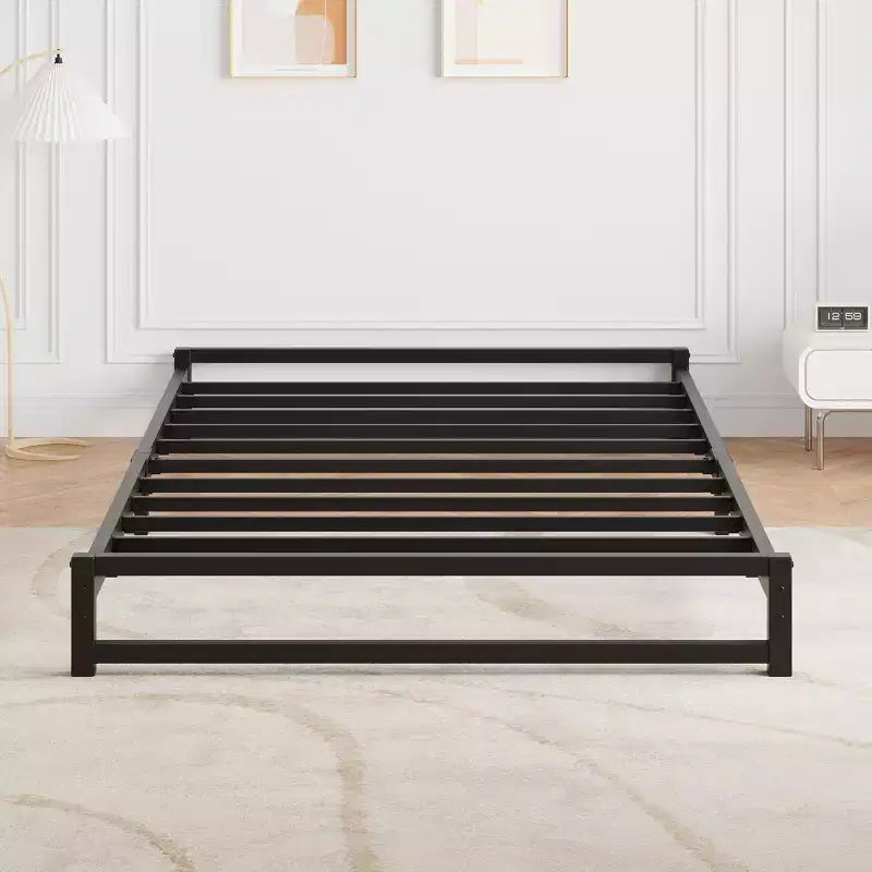 Struttura letto a piattaforma in metallo nero, senza testiera, senza bisogno di rete a molle, singolo/matrimoniale alla francese/matrimoniale