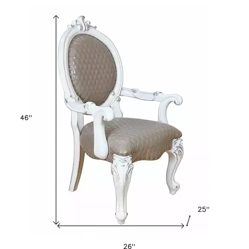 Sedia da pranzo King Louis in ecopelle grigia e bianca, set da 2