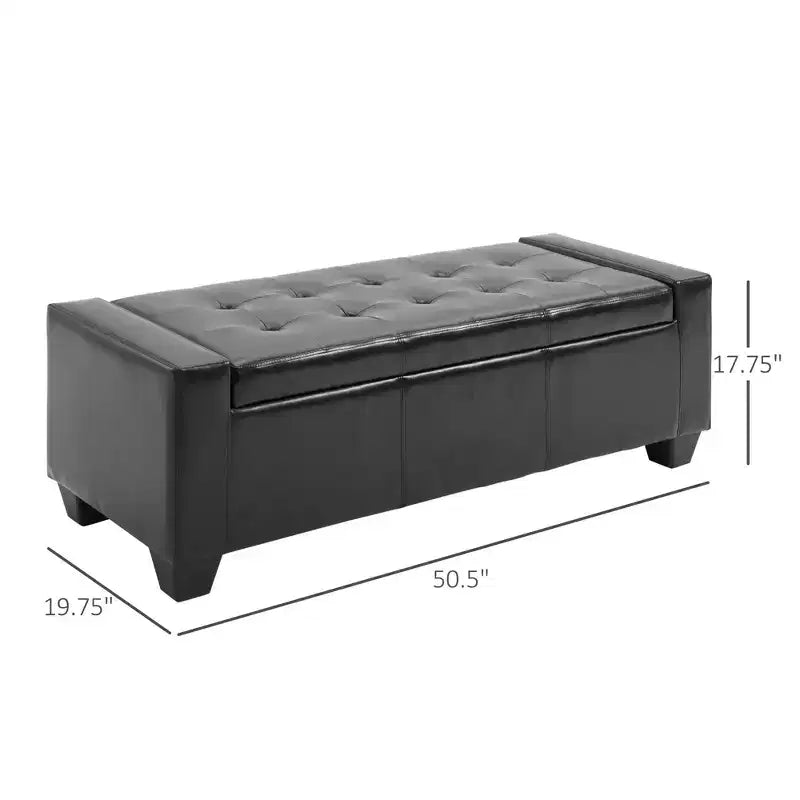 Panca pouf contenitore nera, rettangolare, in similpelle (1 posto)
