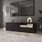 Mobile TV nero allungabile con luci LED RGB, 2 ante e 2 cassetti, adatto per TV fino a 80"