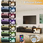Mobile TV nero allungabile con luci LED RGB, 2 ante e 2 cassetti, adatto per TV fino a 80"