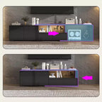Mobile TV nero allungabile con luci LED RGB, 2 ante e 2 cassetti, adatto per TV fino a 80"
