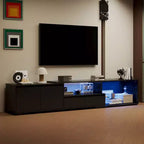 Mobile TV nero allungabile con luci LED RGB, 2 ante e 2 cassetti, adatto per TV fino a 80"