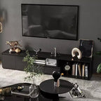 Mobile TV nero allungabile con luci LED RGB, 2 ante e 2 cassetti, adatto per TV fino a 80"
