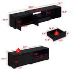 Mobile TV nero allungabile con luci LED RGB, 2 ante e 2 cassetti, adatto per TV fino a 80"