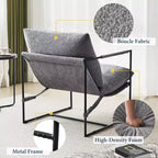 Poltrona/Sedia Accent in Bouclé Grigio e Bianco Avorio con Telaio in Metallo, Seduta Singola