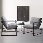 Poltrona/Sedia Accent in Bouclé Grigio e Bianco Avorio con Telaio in Metallo, Seduta Singola