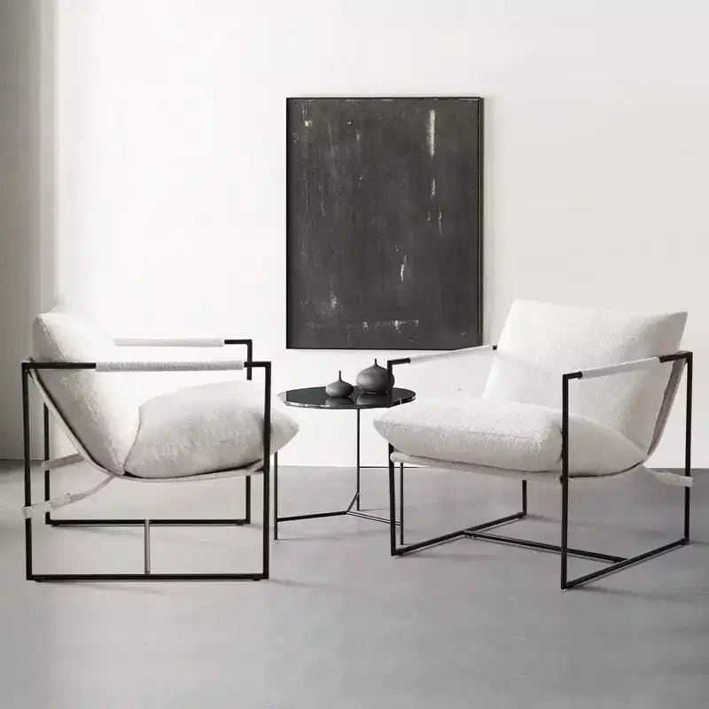 Poltrona/Sedia Accent in Bouclé Grigio e Bianco Avorio con Telaio in Metallo, Seduta Singola