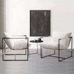 Poltrona/Sedia Accent in Bouclé Grigio e Bianco Avorio con Telaio in Metallo, Seduta Singola