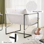 Poltrona/Sedia Accent in Bouclé Grigio e Bianco Avorio con Telaio in Metallo, Seduta Singola