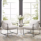 Poltrona/Sedia Accent in Bouclé Grigio e Bianco Avorio con Telaio in Metallo, Seduta Singola