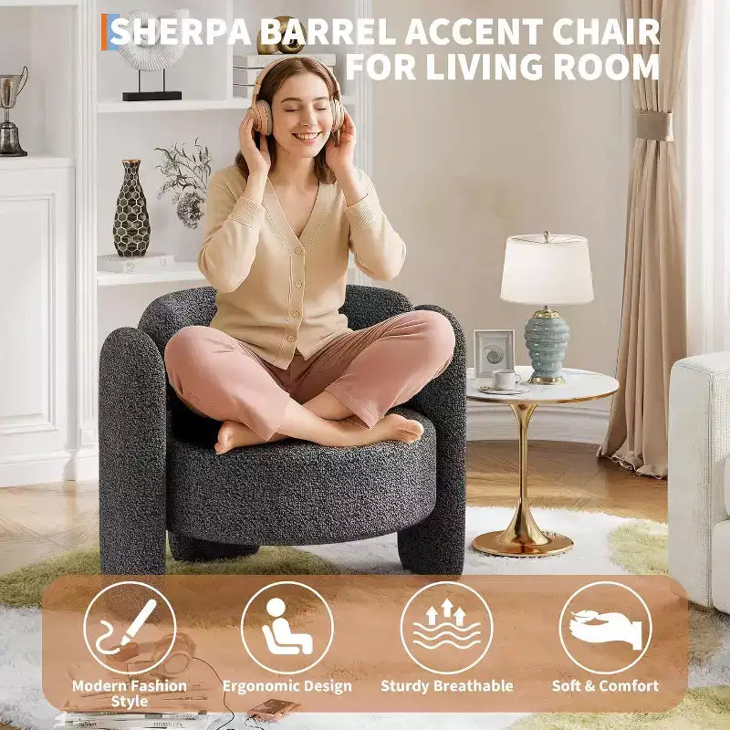 Poltroncine a botte in ciniglia grigio/bianco, con schienale aperto, set da 2