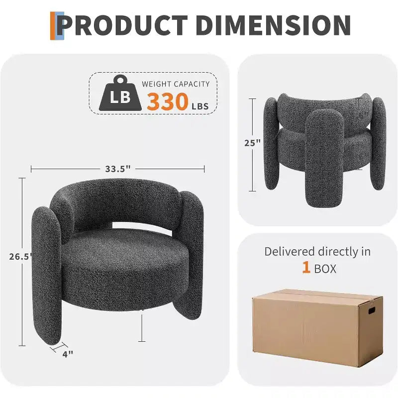 Poltroncine a botte in ciniglia grigio/bianco, con schienale aperto, set da 2