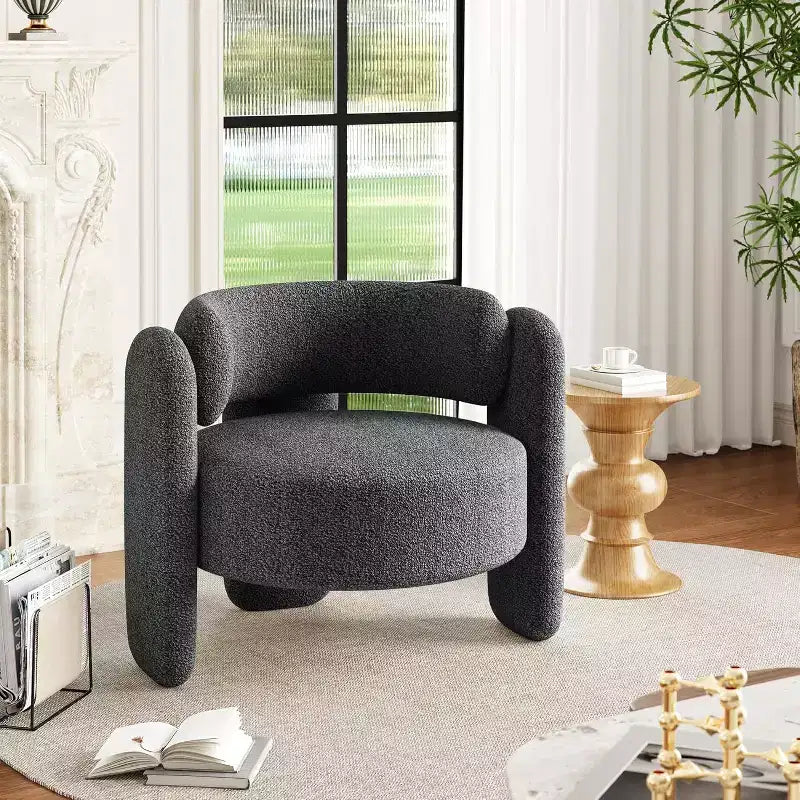 Poltroncine a botte in ciniglia grigio/bianco, con schienale aperto, set da 2