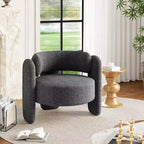 Poltroncine a botte in ciniglia grigio/bianco, con schienale aperto, set da 2