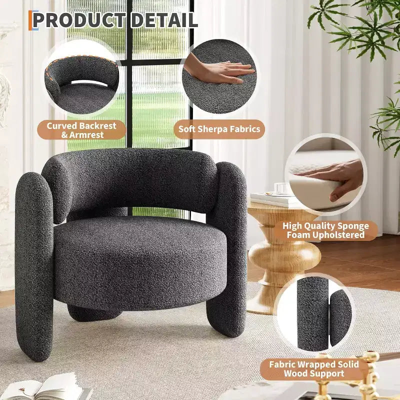 Poltroncine a botte in ciniglia grigio/bianco, con schienale aperto, set da 2