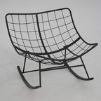 Sedia a dondolo Papasan beige con poggiapiedi, set a dondolo a uovo in 2 pezzi per 2 persone