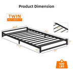Struttura letto a piattaforma bassa in metallo nero, doghe in acciaio, senza testiera, singolo/matrimoniale/queen size, 1-2 persone