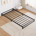 Struttura letto a piattaforma bassa in metallo nero, doghe in acciaio, senza testiera, singolo/matrimoniale/queen size, 1-2 persone