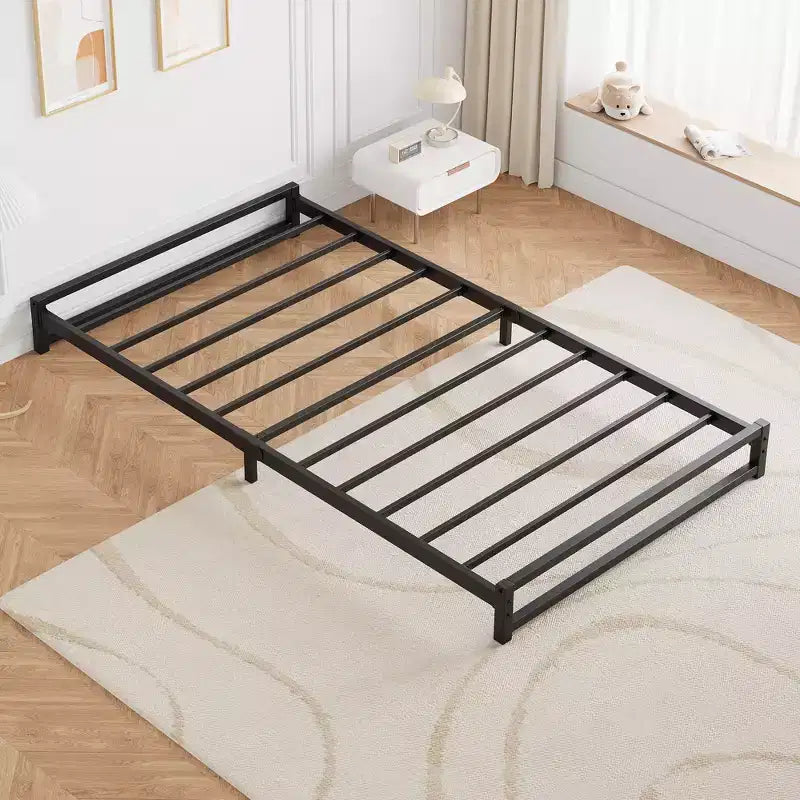 Struttura letto a piattaforma bassa in metallo nero, doghe in acciaio, senza testiera, singolo/matrimoniale/queen size, 1-2 persone