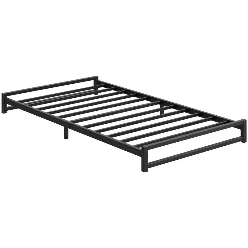 Struttura letto a piattaforma bassa in metallo nero, doghe in acciaio, senza testiera, singolo/matrimoniale/queen size, 1-2 persone