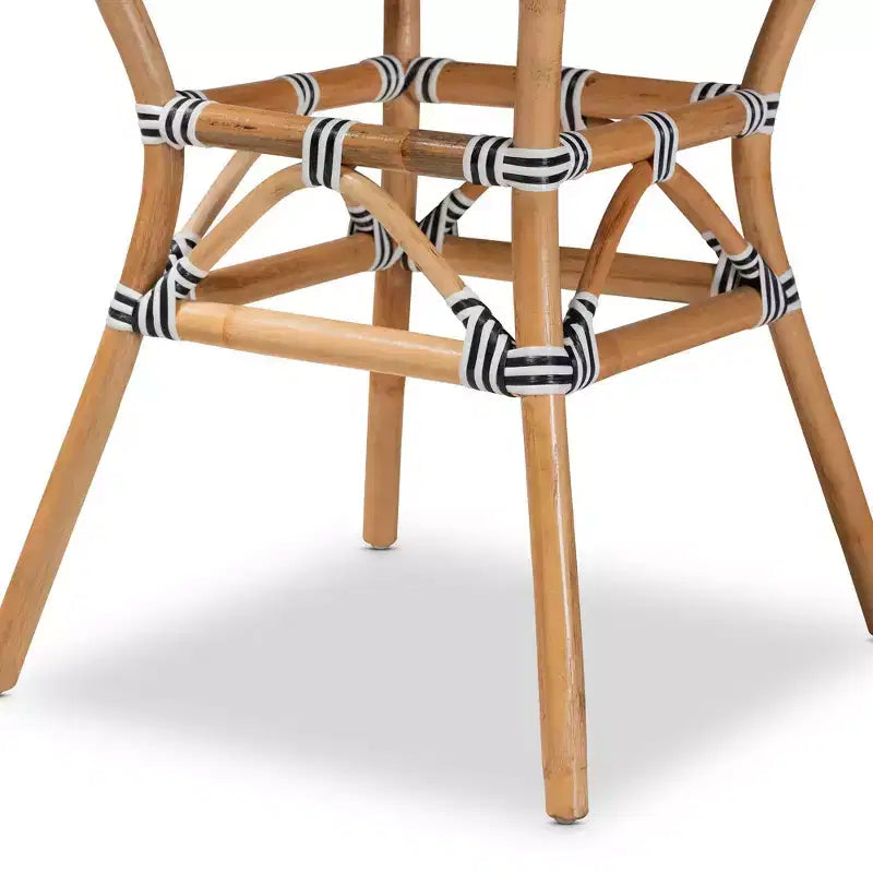 Tavolo da pranzo rotondo in rattan bianco e marrone – Stile bohémien, 4 posti a sedere