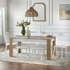 Set tavolo da pranzo rettangolare naturale/bianco, 6 posti, 7 pezzi