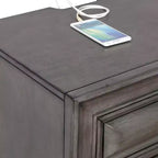Comodino a 3 cassetti in legno rustico grigio con porte USB (1 persona)