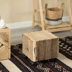 Sgabello in legno naturale a tronco quadrato con ruote, 1 posto, marrone