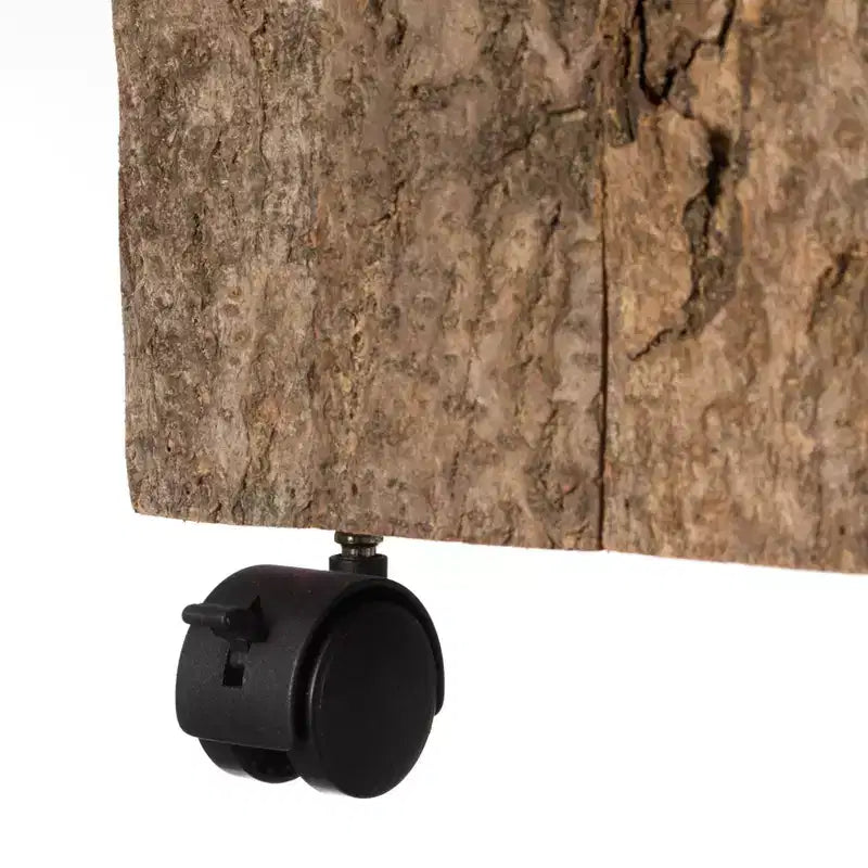 Sgabello in legno naturale a tronco quadrato con ruote, 1 posto, marrone
